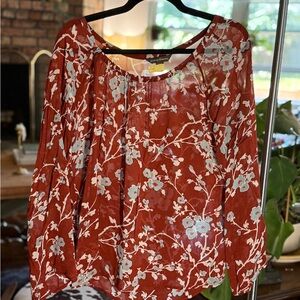 Tommy Bahama Orange Blouse with Relaxed Style and Billowy Sleeves